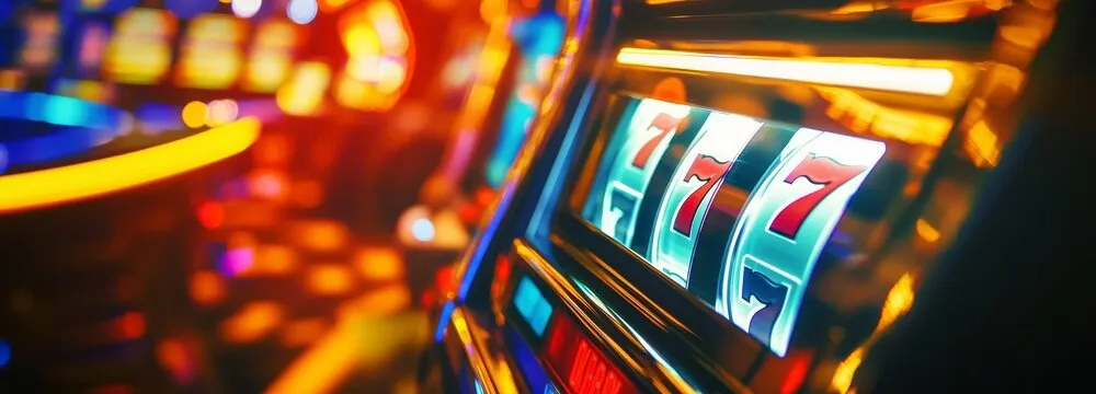 Sleek, modern slot interface with radiant sevens and golden currency effects on a dark background